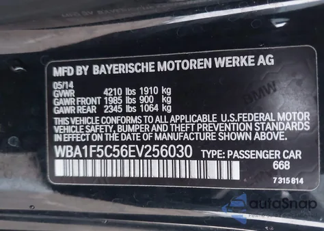 2014 BMW 228I from USA, damaged, VIN WBA1F5C56EV256030